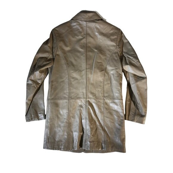 Pamela McCoy Women's Vintage Y2K Taupe Leather Blazer Duster - Picture 2 of 8